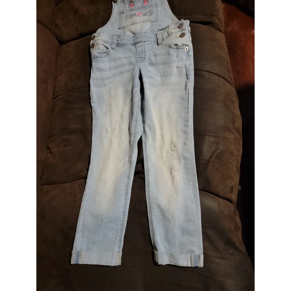 Justice cat distressed overalls denim size 7 back to school